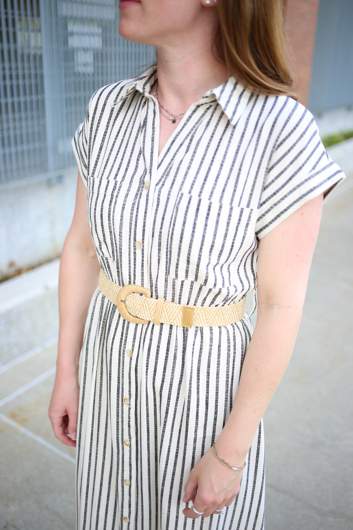 Black and Off-White Stripe Day Dress | Whitney Blu Pepper