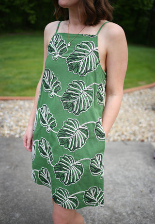 Matcha Green Embroidered Leaf Print Dress | Lila Entro