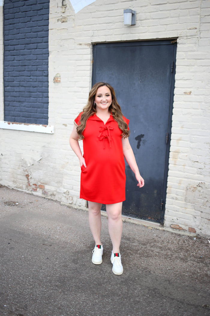 Red Tie Detail Athleisure Dress | Danielle Entro