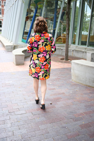 Black with Bright Retro Floral Print Dress | Andrea Jodifl