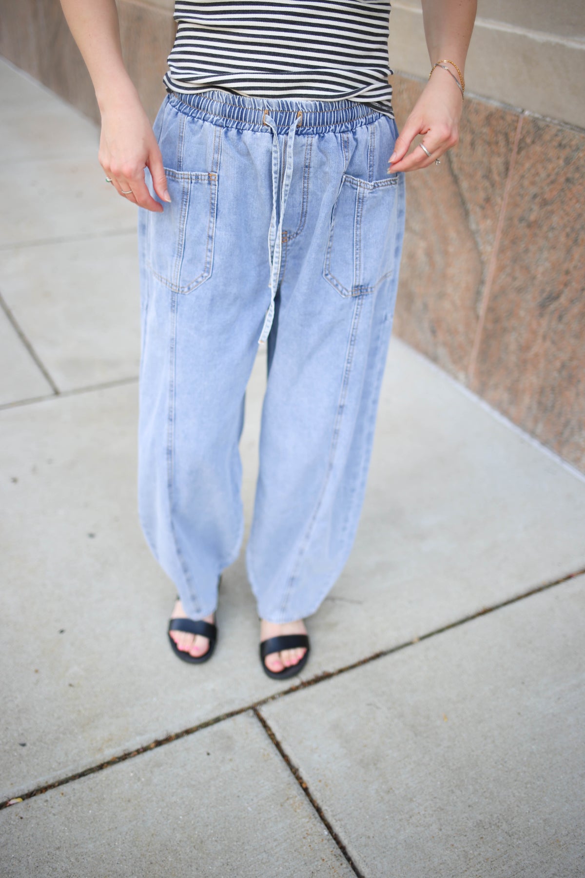 Light wash wide leg denim jean