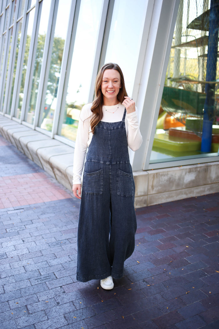 easel faded denim mineral washed linen overalls