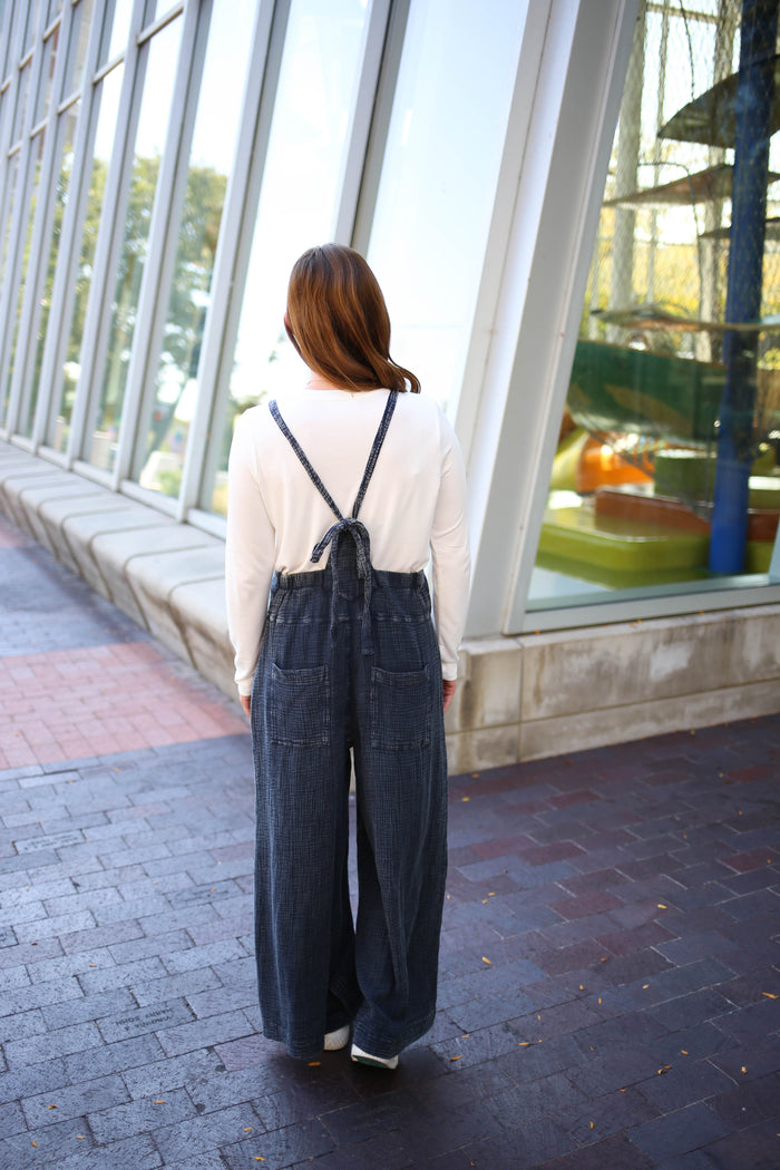 Faded Denim Mineral Washed Linen Overalls | Boutique Elise | Penny Easel