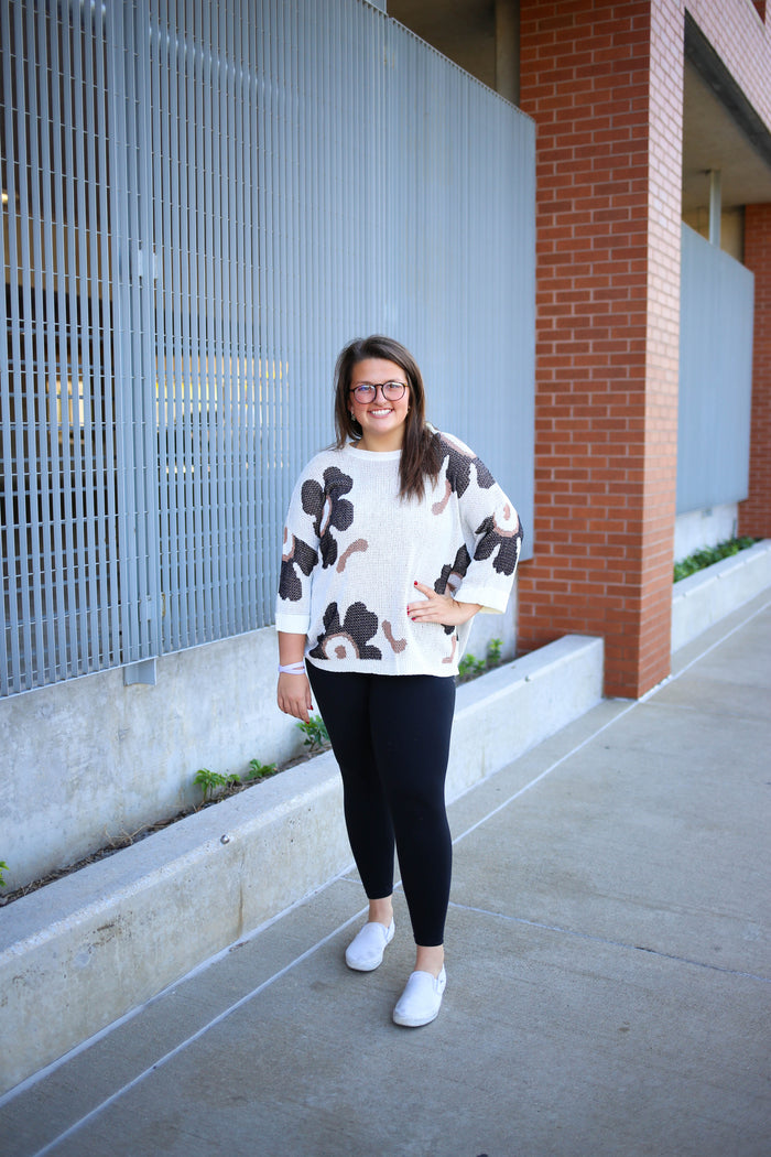 Ivory Brown and Black Floral Knit Top | Boutique Elise | Isabella Jodifl