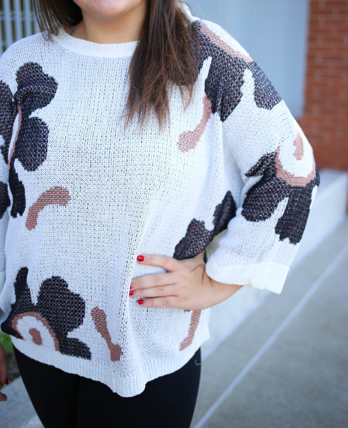 Ivory Brown and Black Floral Knit Top | Boutique Elise | Isabella Jodifl