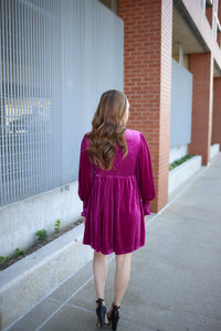 Hot Pink Velvet Long Sleeve Dress | Boutique Elise | Angela Jodifl