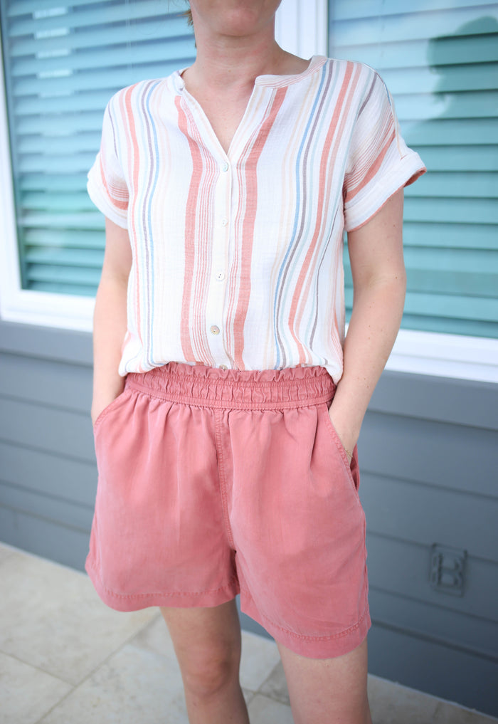 Lightweight Coral and Blue Stripe Top | Lillian Be Cool