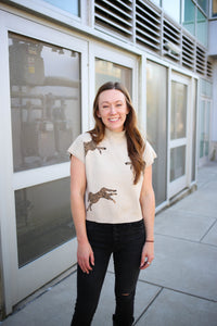 oatmeal cheetah print short sleeve vest