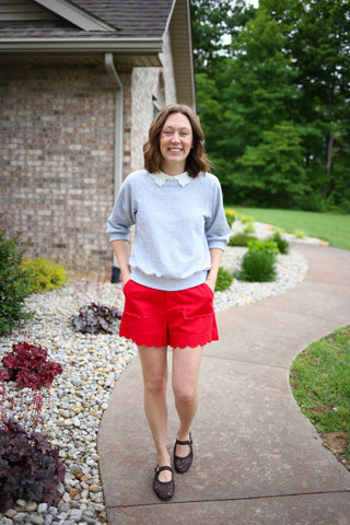 Red Scallop Hem Shorts | Rachel Jodifl