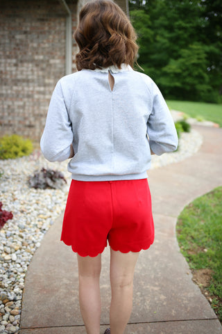 Red Scallop Hem Shorts | Rachel Jodifl