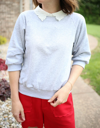 Heather Grey and Ivory Lace Detail Collar Top | Cassie VOY