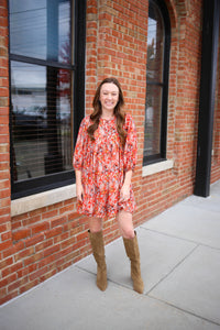 red floral print dress
