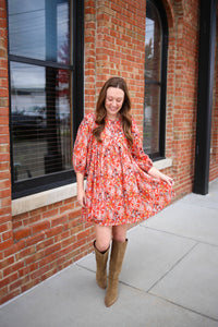 red floral print dress