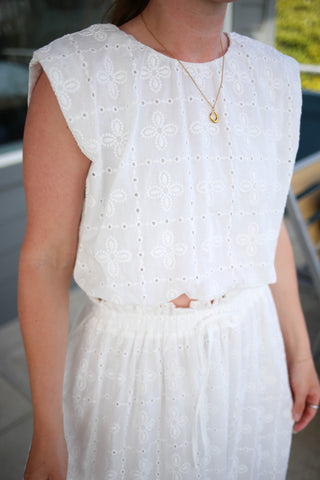 White Eyelet Detail Top and Skirt Set | Ciara Boutique Elise