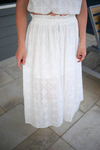 White Eyelet Detail Top and Skirt Set | Ciara Boutique Elise