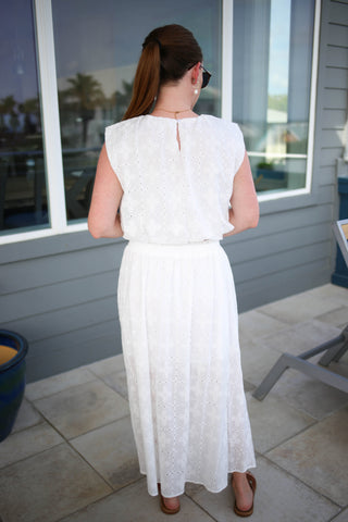White Eyelet Detail Top and Skirt Set | Ciara Boutique Elise