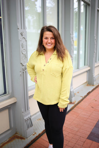 Lime Textured Henley Shacket | Boutique Elise | Anika Very J