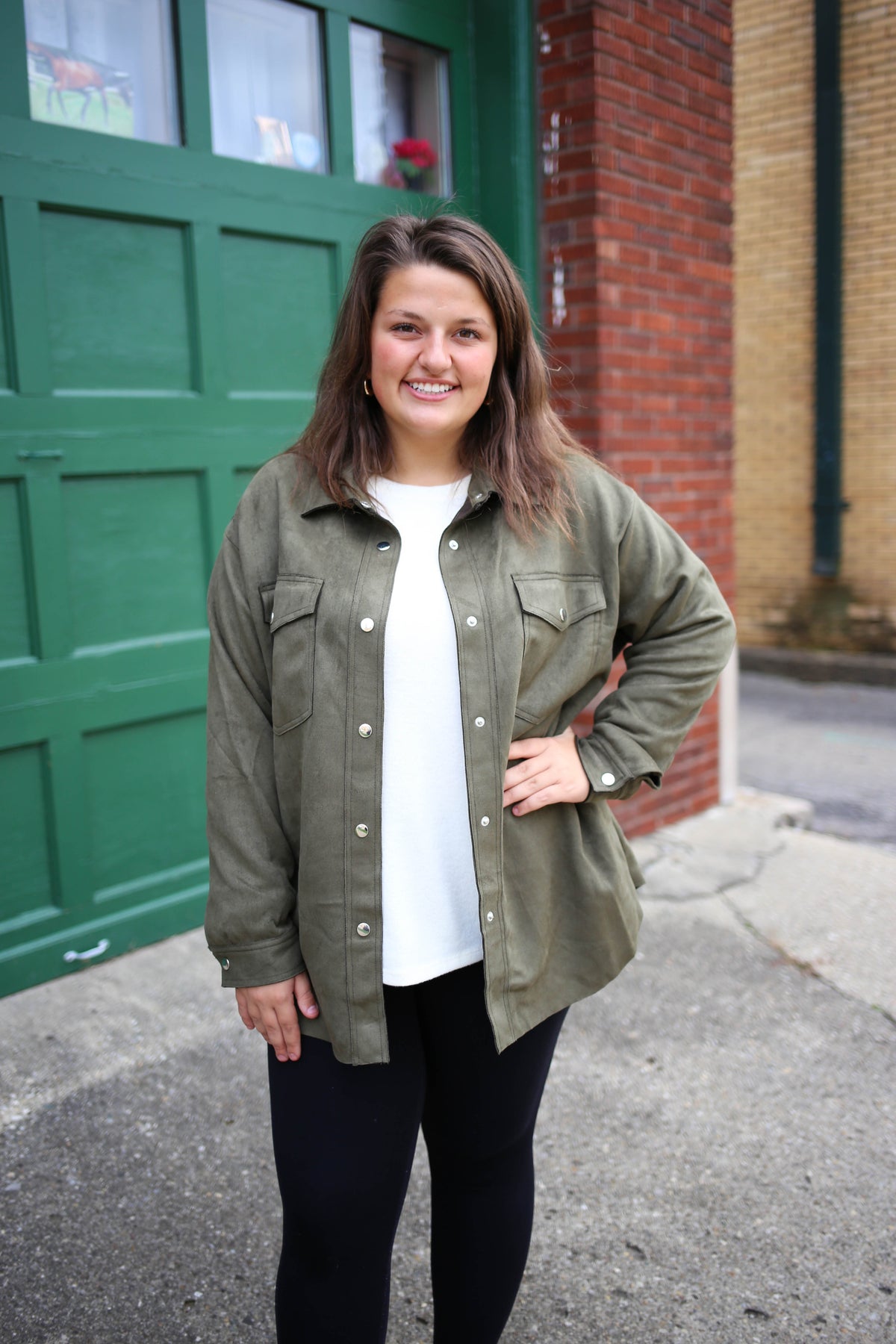 Olive Green Faux Suede Shacket | Boutique Elise | Ollie Hyfve