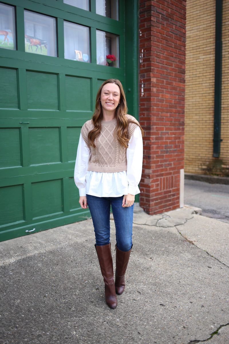 Ivory and Taupe Knit Sweater | Boutique Elise | Irene Blu Pepper