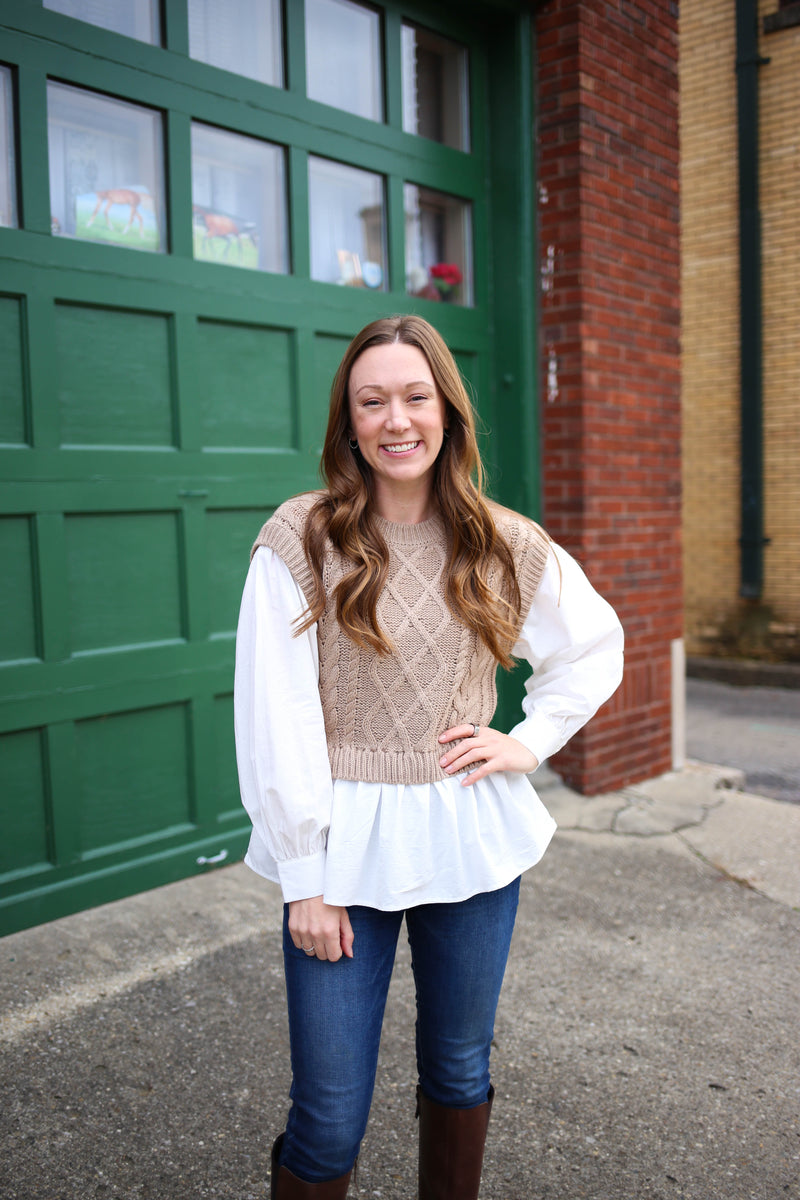 Ivory and Taupe Knit Sweater | Boutique Elise | Irene Blu Pepper