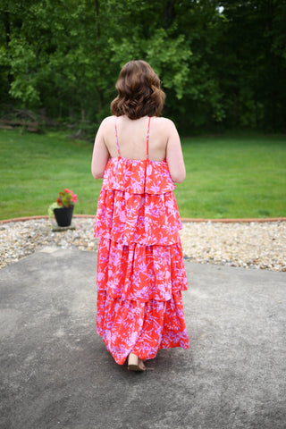 Floral Print Tiered Halter Maxi Dress | Avery Entro