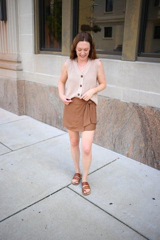 Taupe Knit Sleeveless Button Vest | Julia Staccato