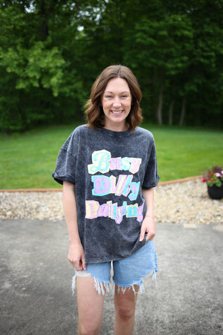 black mineral wash busy dilly dallying short sleeve graphic tee