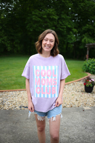 purple mineral wash cool moms club short sleeve graphic tee