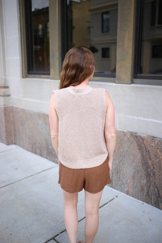 Taupe Knit Sleeveless Button Vest | Julia Staccato