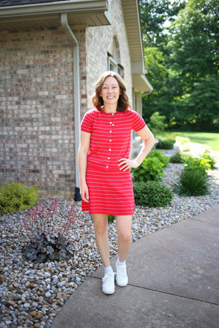 Bright Red Stripe Short Sleeve Cardigan and Skort Set | Blake Anniewear