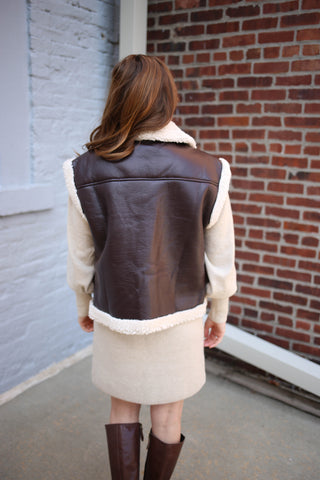 Womens Faux Leather Sherling Vest | Boutique Elise | Felicity Blu Pepper