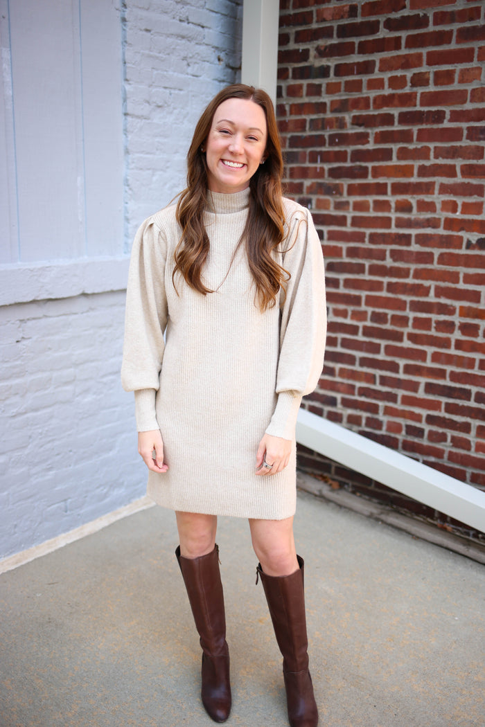 Oatmeal Mock Neck Sweater Dress | Boutique Elise | Adele Blu Pepper
