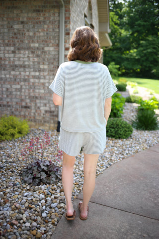 Grey Stripe and Olive Green Top and Shorts Set | Taylor Anniewear