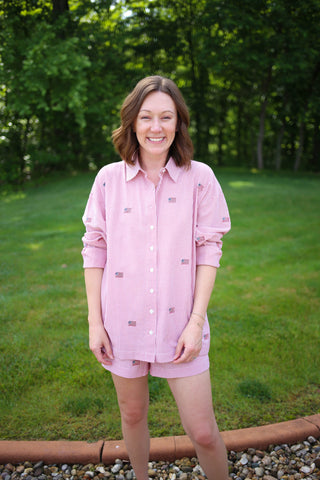 Red and White Stripe American Flag Button-Down | Brittany Gilli
