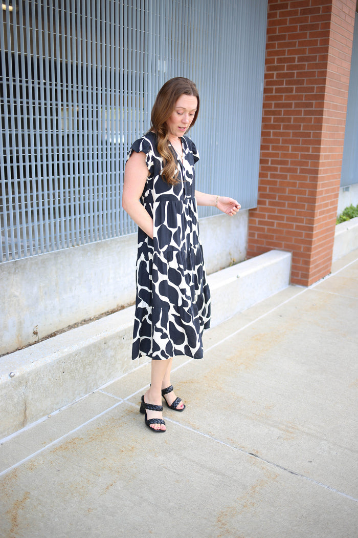Black and White Print Midi Dress | Mindy Jodifl