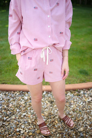 Red and White Stripe American Flag Shorts | Katie Gilli
