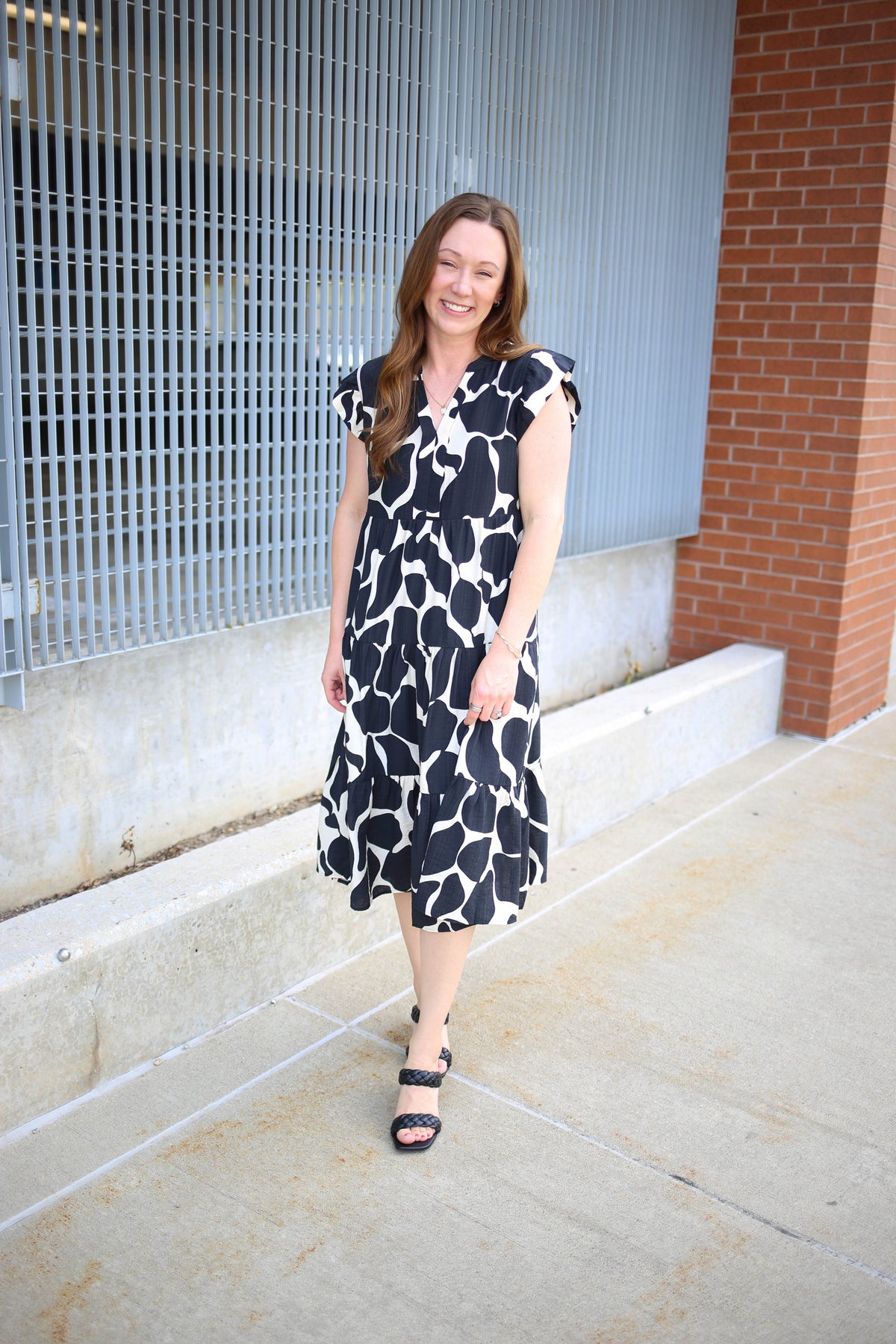 Black and White Print Midi Dress | Mindy Jodifl