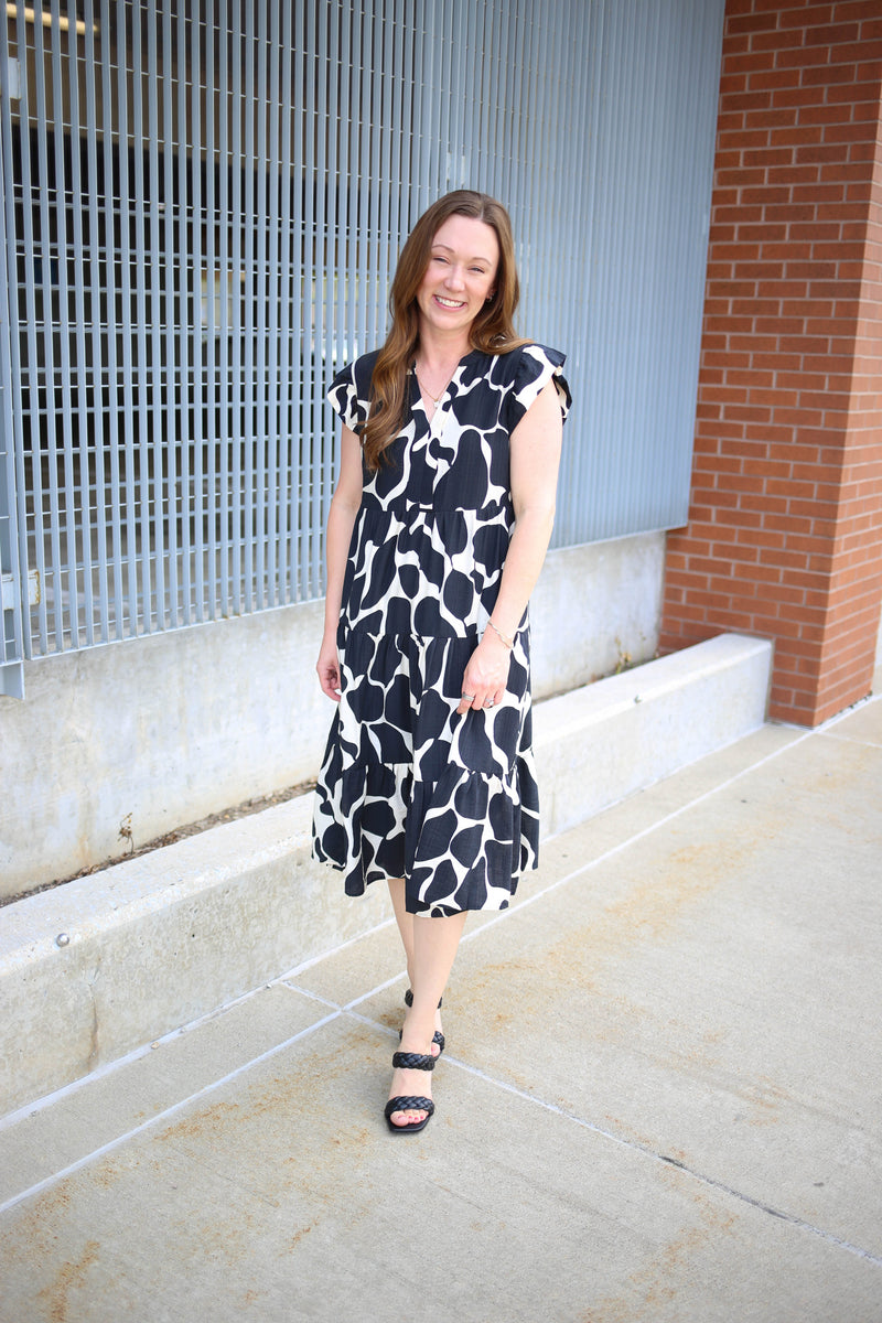 Black and White Print Midi Dress | Mindy Jodifl