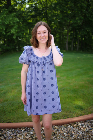 Navy Gingham and Embroidery Detail Dress | Natalie Very J
