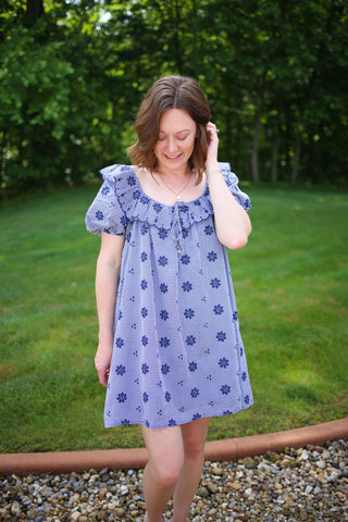 Navy Gingham and Embroidery Detail Dress | Natalie Very J
