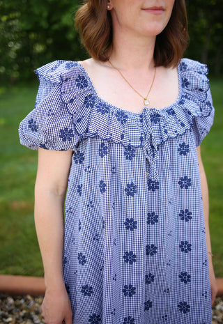 Navy Gingham and Embroidery Detail Dress | Natalie Very J