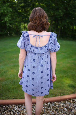 Navy Gingham and Embroidery Detail Dress | Natalie Very J