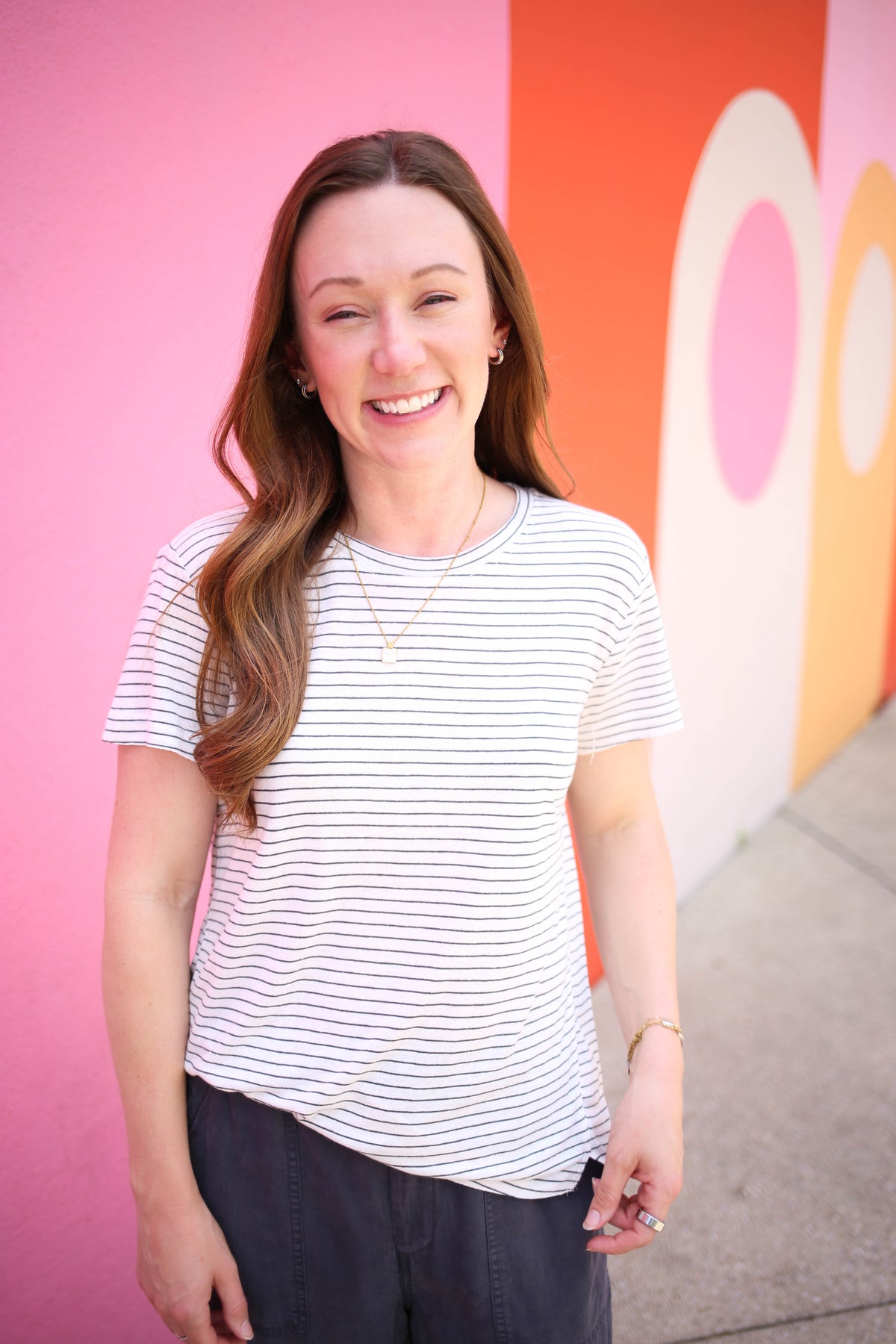 off-white and charcoal stripe short sleeve top