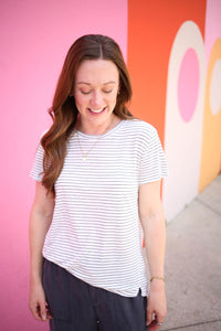 Charcoal Stripe Classic Crew T-Shirt | Leah Be Cool