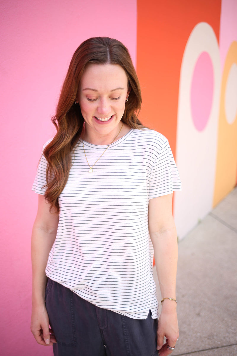 Charcoal Stripe Classic Crew T-Shirt | Leah Be Cool