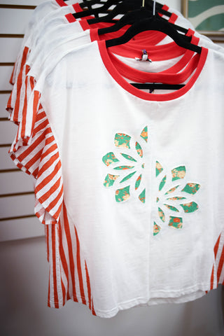 Red Stripe Flutter Short Sleeve Top | Matilda VOY