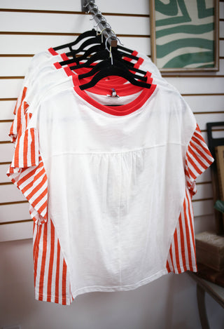 Red Stripe Flutter Short Sleeve Top | Matilda VOY