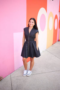 Black V-Neckline Mini Dress | Charlie Entro