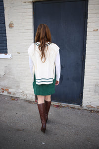 Cream and Hunter Green Varsity Vest | Boutique Elise | Veronica Blu Pepper
