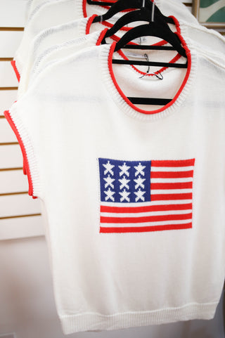 Off White American Flag Sleeveless Top | Amara Staccato